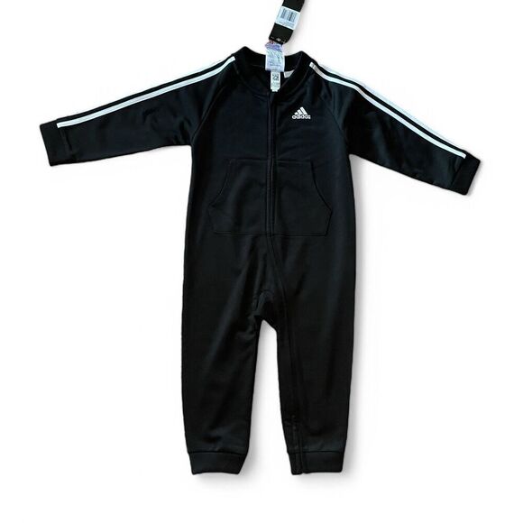 Adidas Baby Boys Long Sleeve Fleece 3 Stripe Coverall - 24 Mos - Picture 1 of 6
